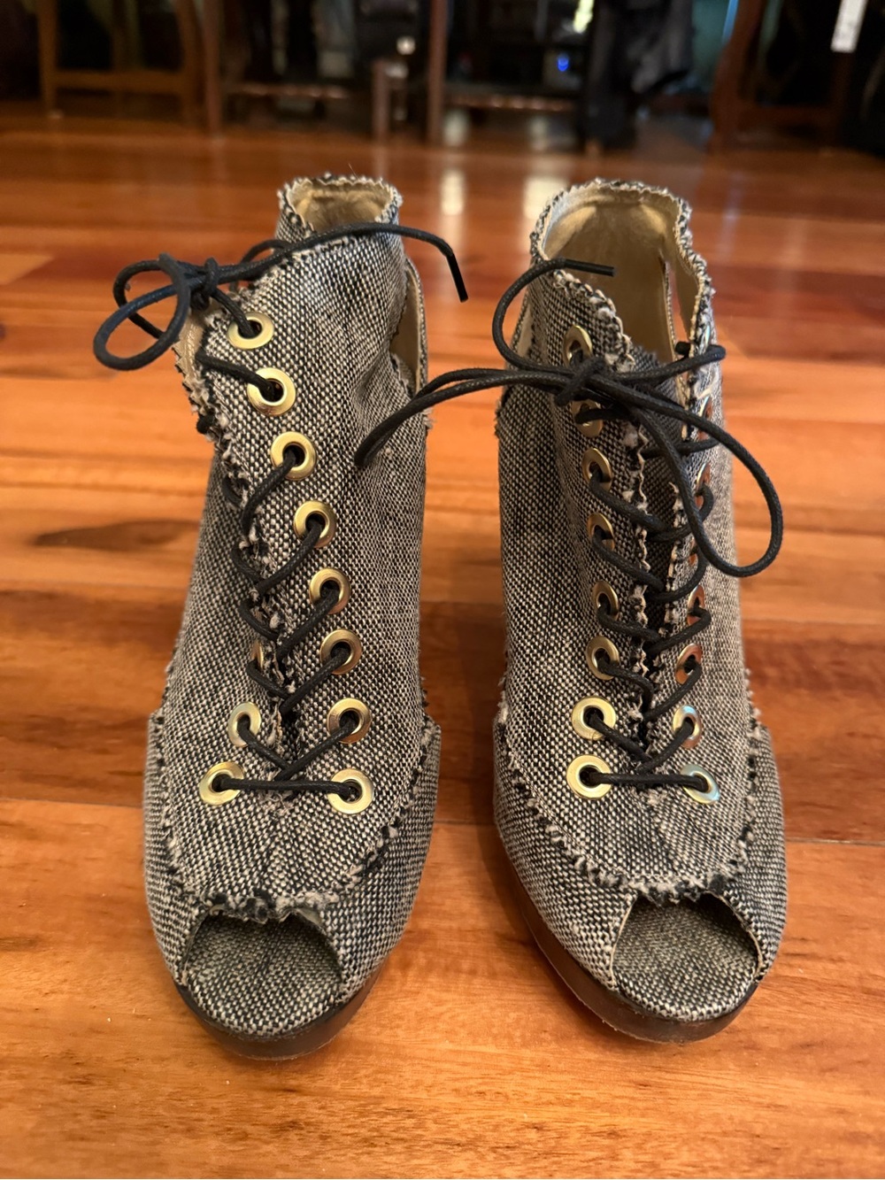 Stuart Weitzman Lace-Up Peep Toe Ankle Booties